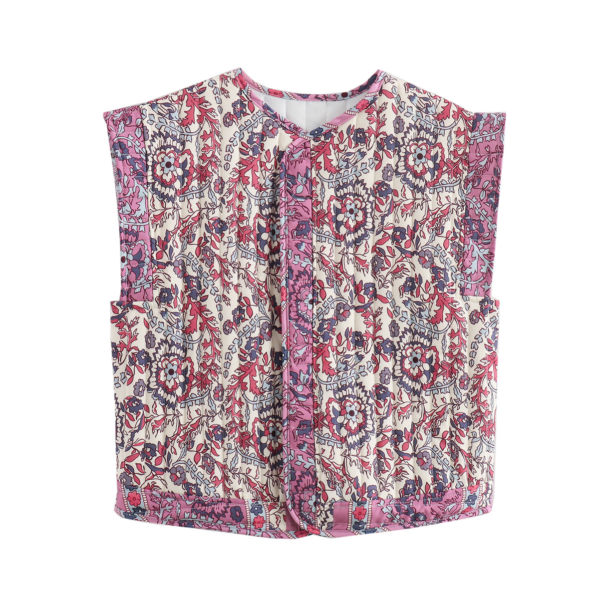 European And American Style Collarless Printed Quilted Vest