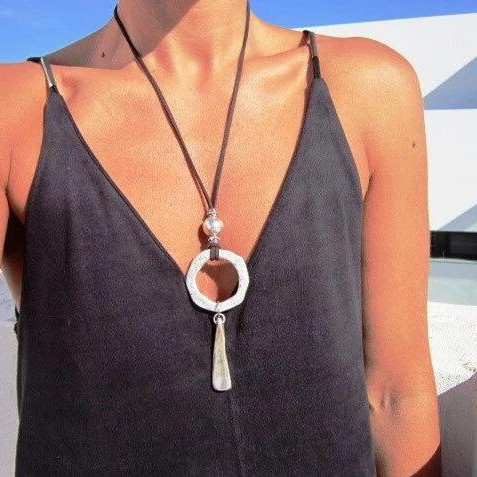 Artistic Retro Fashion CCB Alloy Velvet Silver Hoop Necklace