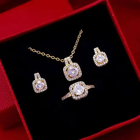 Fashion Jewelry Set Zircon Gem Pendant Chain Choker Necklace