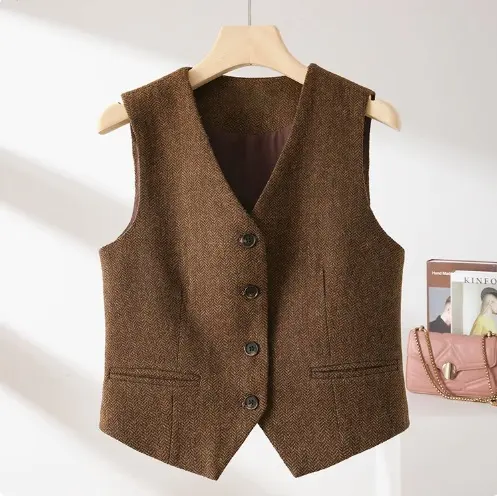 British Old Money Style Woolen Vest Female Spring