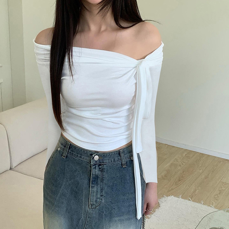 Off-shoulder Solid Color Long-sleeved Top Women