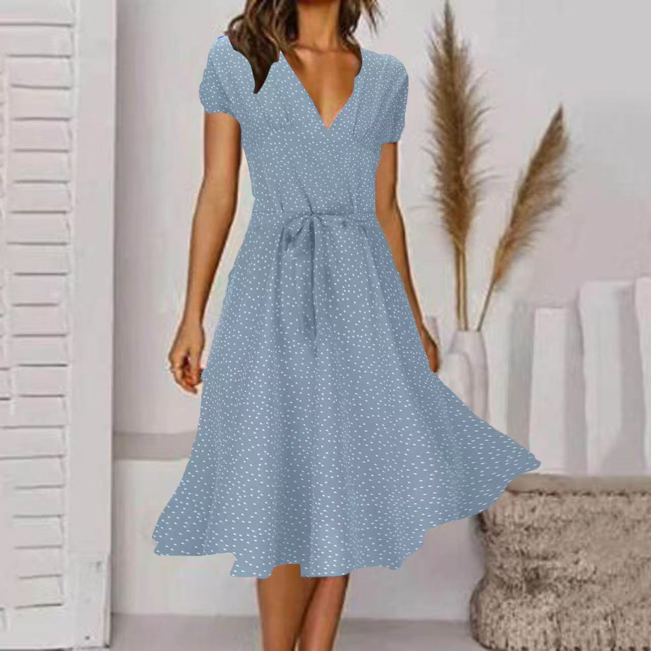Womens Short-sleeve Chiffon Dress