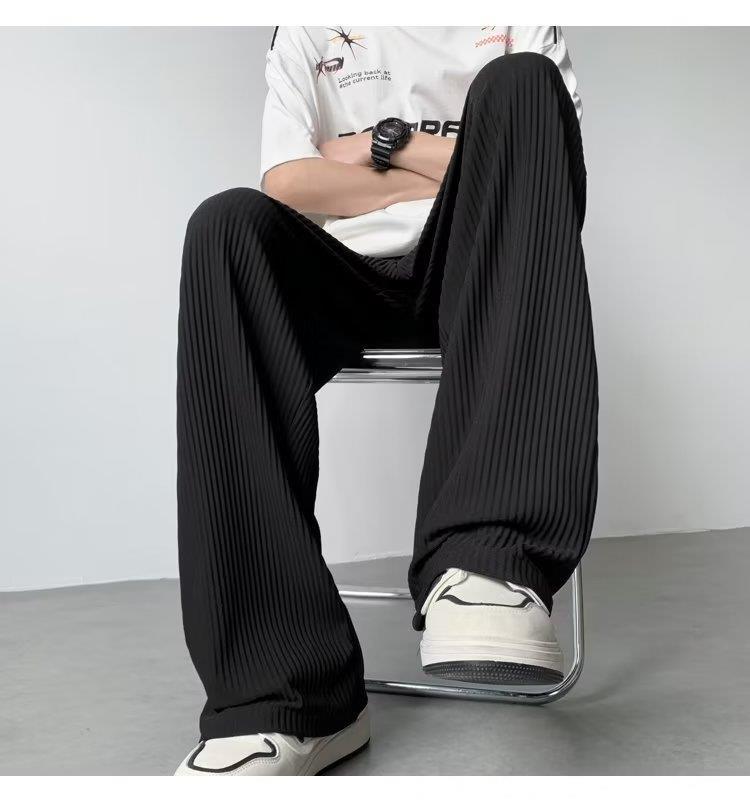 Men's Summer Pleated Texture Ice Silk Wide-leg Pants