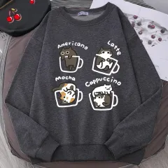 Coffee Cat Cute Personality Hoodie - Dark Grey - View 1