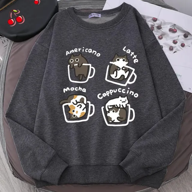 Coffee Cat Cute Personality Hoodie Dark Gray - Shop at LoveMi