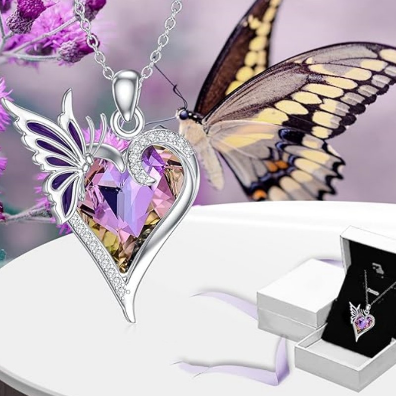 High-grade Design Purple Butterfly Love Crystal Diamond Pendant Necklace Female