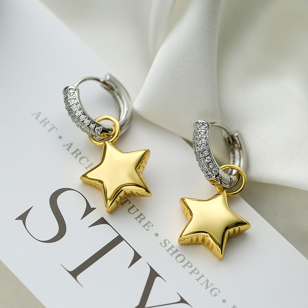 High-grade Asymmetric Star Moon Zircon Earrings For Women Niche Personality Earrings