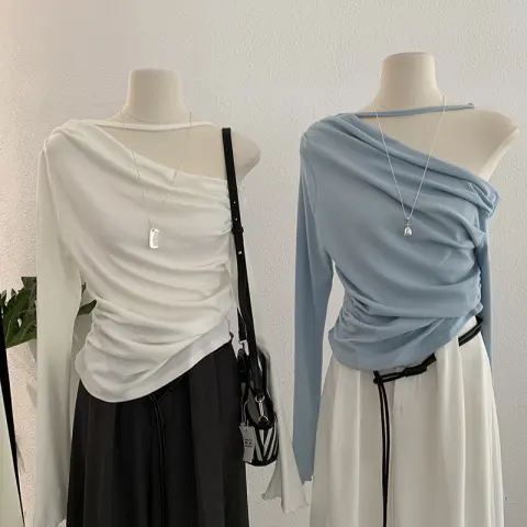 Shoulder Collar Solid Color Slim Fit Slimming Long Sleeves