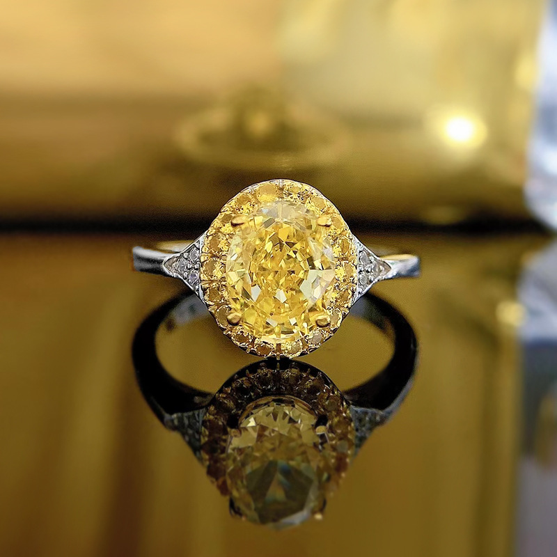 Simple Egg Shaped Yellow Diamond Ring Inlay