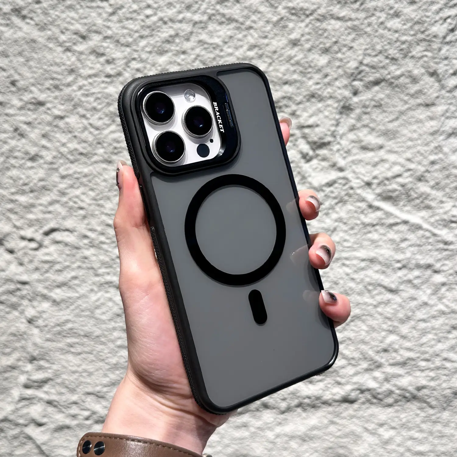 Non-slip Transparent Magnetic Hardware Lens Bracket Phone Case