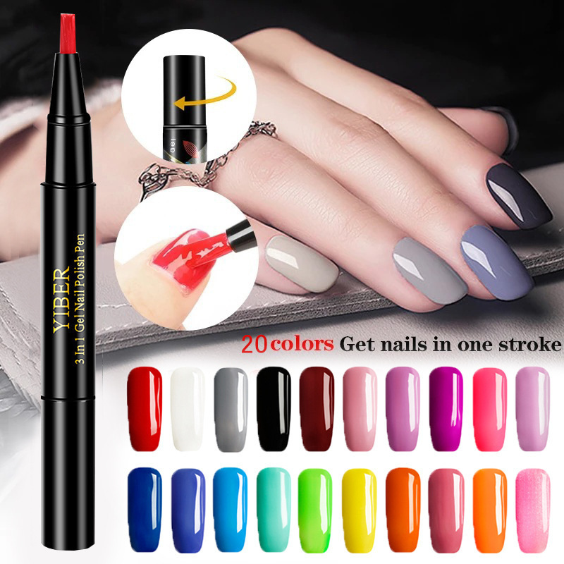5pcs Nail Polish Pen 3 In 1 One Step Glue Pen Multicolor