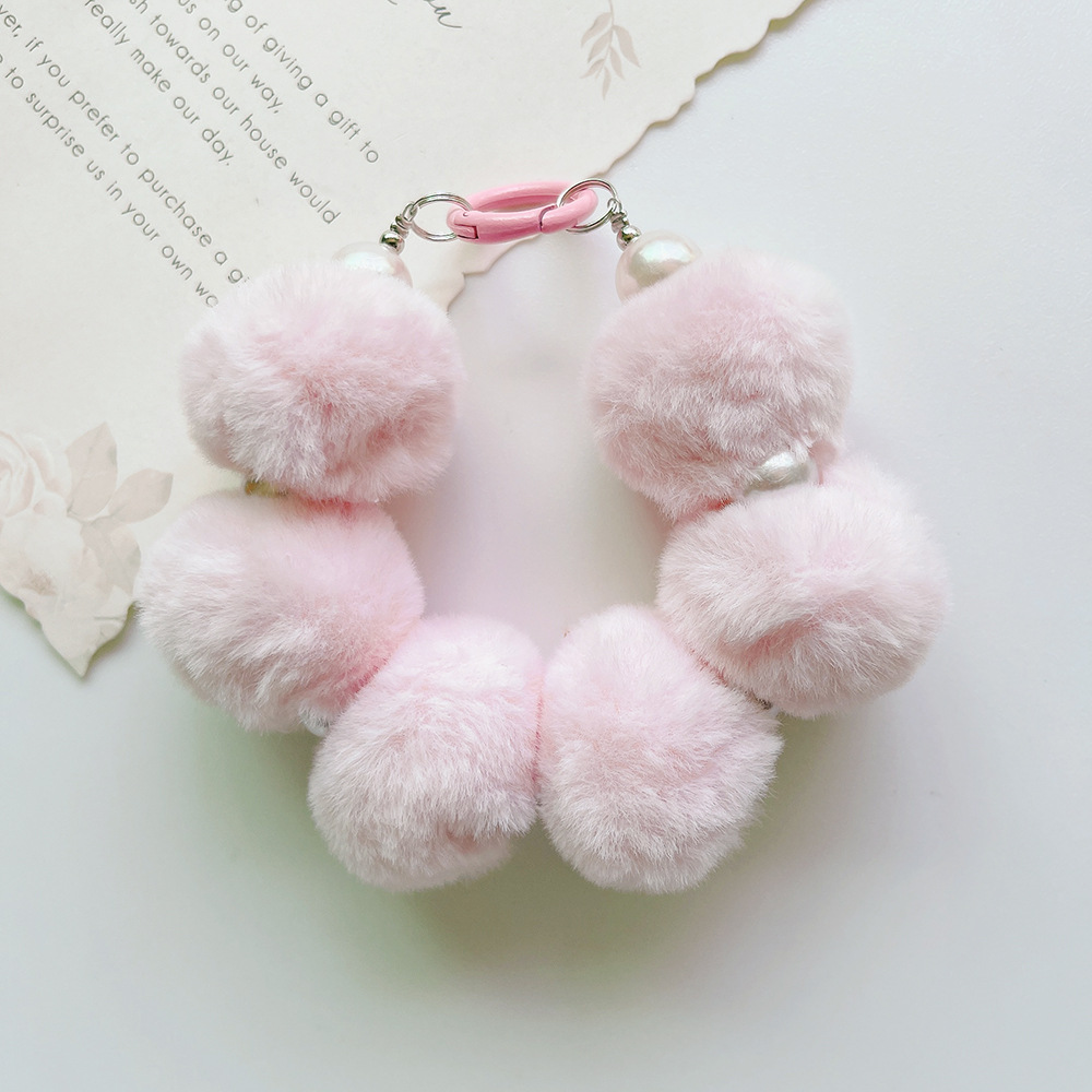 Pompons Mobile Phone Pendant Pearl Chain DIY Keychain - Image 2