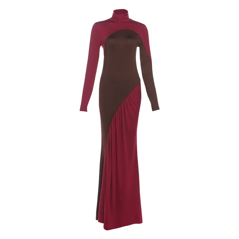 Fashionable And Creative Street-Style Patchwork High-Waist Bodycon Dress For Women - Red