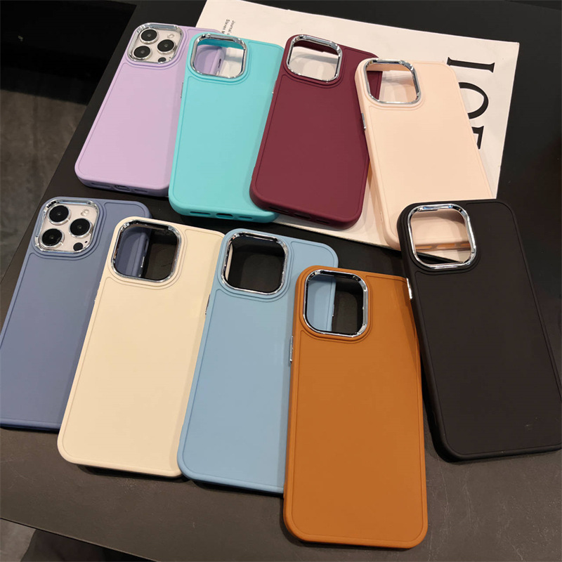 Capa celular silicone lente metal color sólido simples