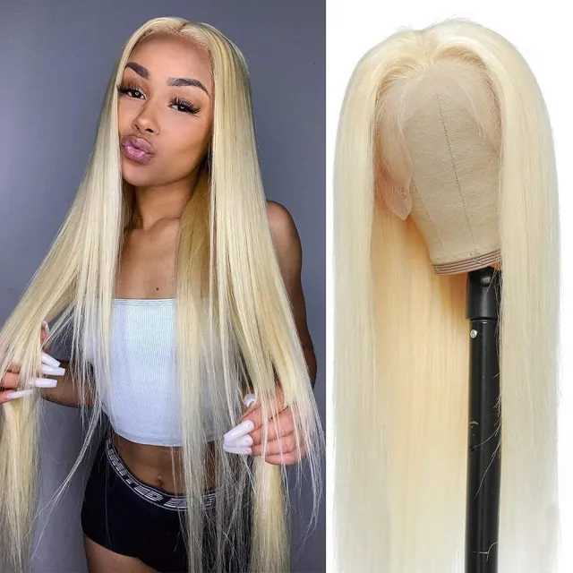 Light Golden Long Straight Hair Chemical Fiber Lace Headgear 16 Inches - Shop at LoveMi
