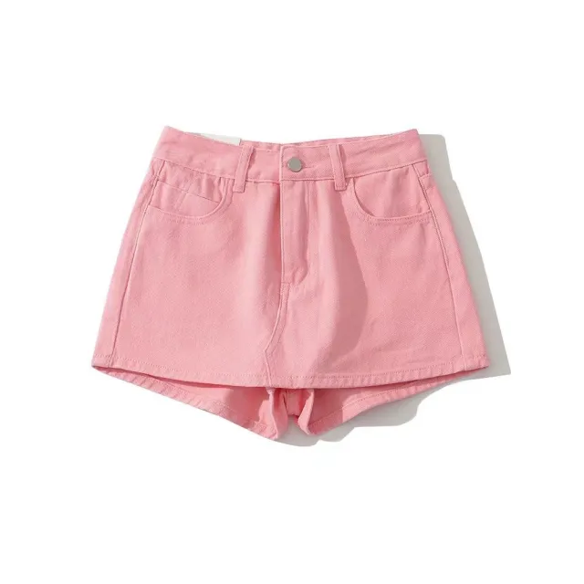 Sheath Ultra Short Denim Skirted Leggings Anti exposure Underpants Denim European And American Pink - Shop at LoveMi