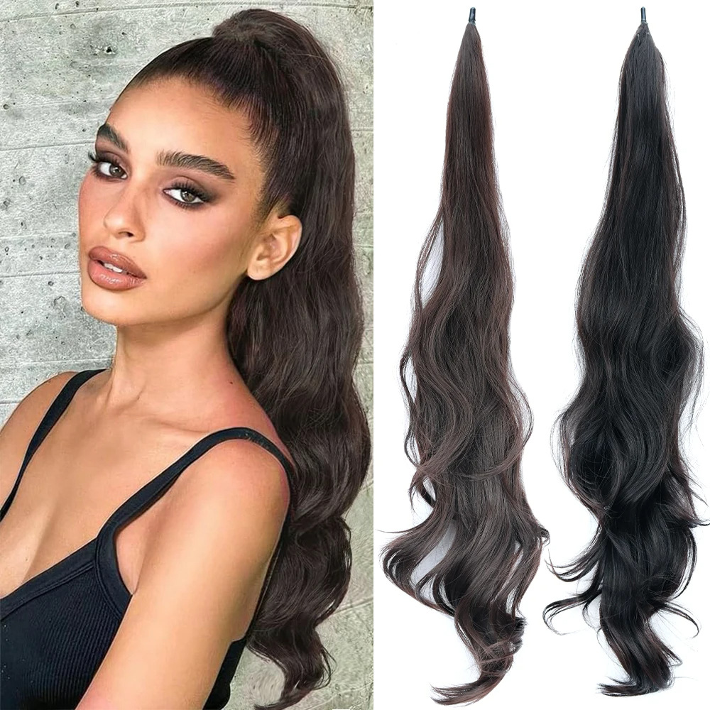 Flexible Halo Ponytail Hair Extension With Long Curls