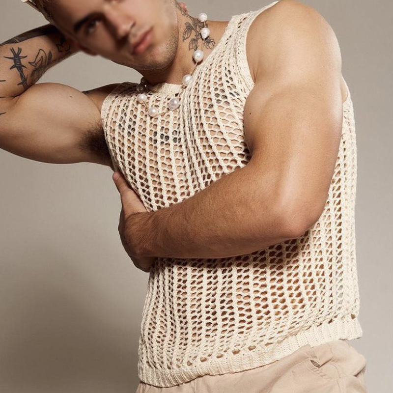 Mens Loose-Fit Casual Hollow-Out Vest