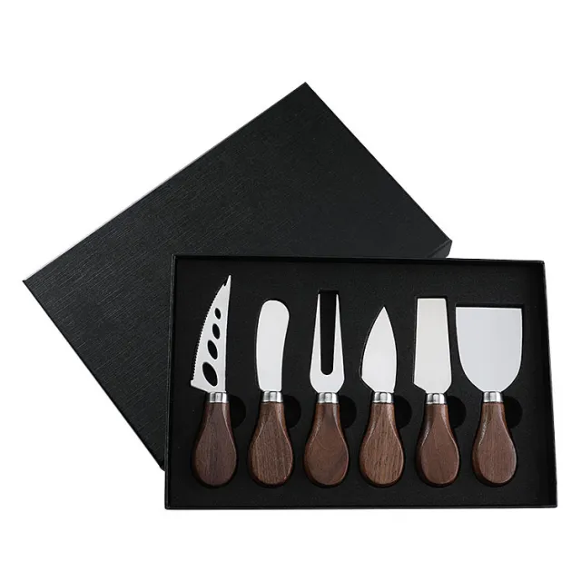 Walnut Wooden Handle Boxed Cheese Knife Set Baking Tools Hf201Bh Steel 6 Piece Set - Shop at LoveMi