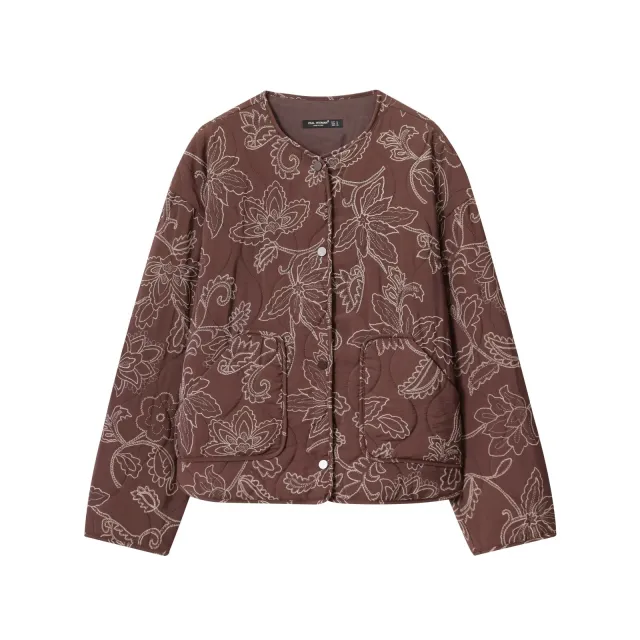New Women's Quilted Embroidered Coated Jacket Brown - Shop at LoveMi