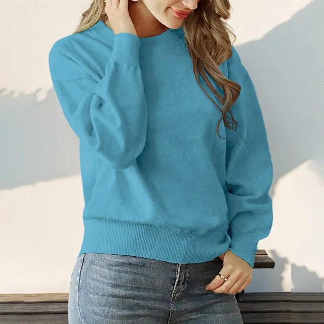 Fashion Casual Round Neck Long Sleeve Women's Sweater Haze Blue - Shop at LoveMi
