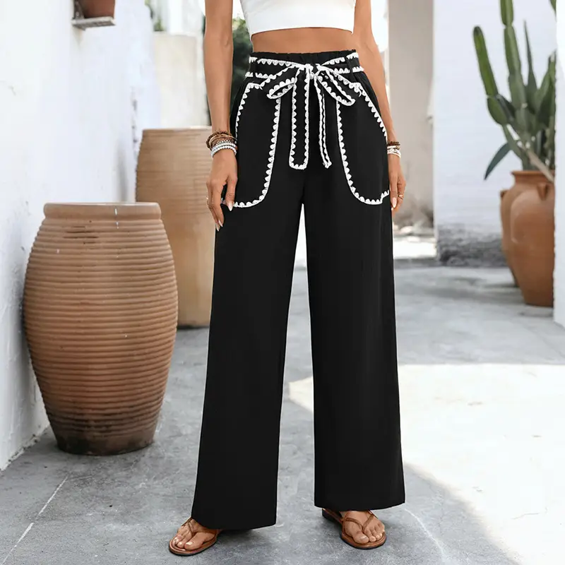 Womens Relaxed-fit Color-blocked Straight-leg Pants