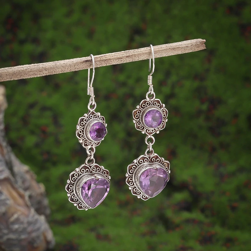 Purple Turquoise Earrings Ethnic Style Bohemian Flair Unique Personality