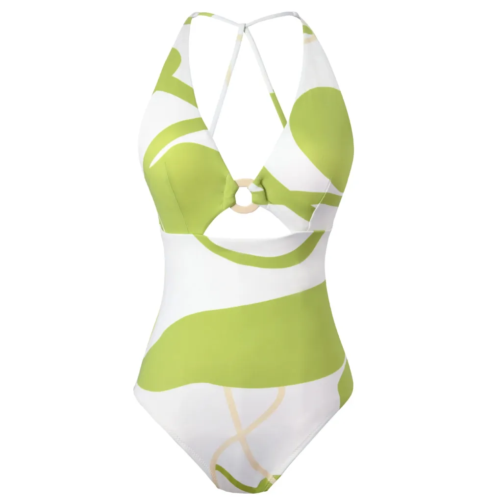 Series Vacation Hot Spring Bathing Suit Sexy Hollow-out Backless Sexy Swimsuit - Green Flower