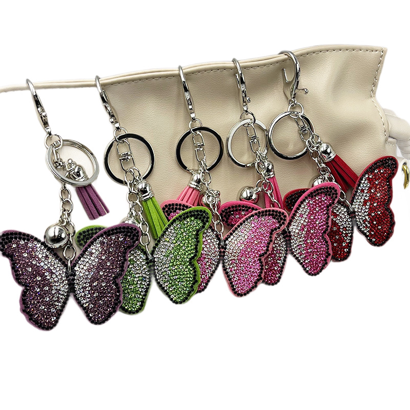 Diamond-Encrusted Butterfly Keychain Fashionable Tassel Bag Charm 6