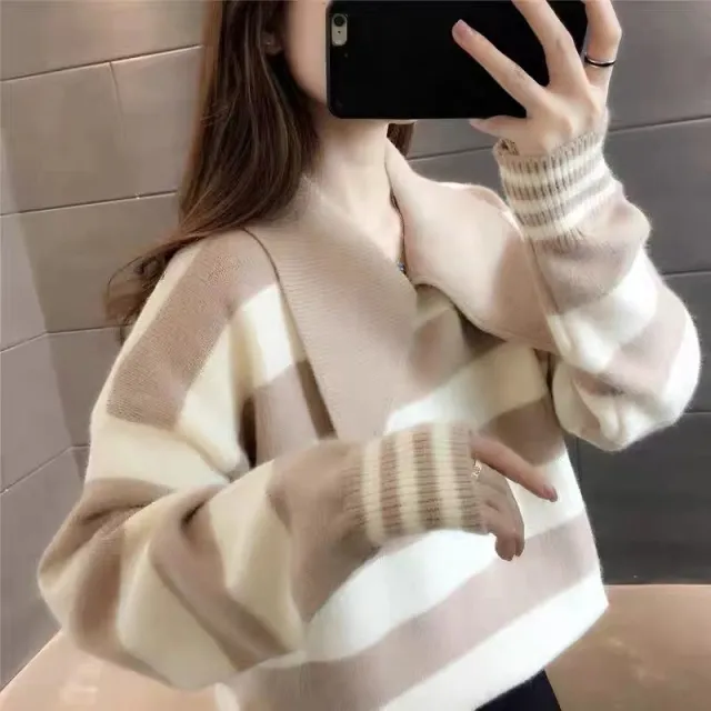 Loose Slimming Outside Wear Western Style Knitted Bottoming Shirt Apricot - Shop at LoveMi