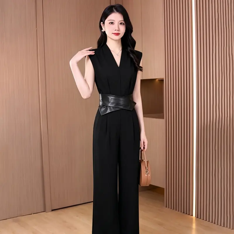 Black V-neck Sleeveless Summer