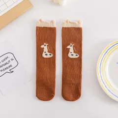 Baby Animal Stereo Ears Glue Dispensing Non-slip Stockings - Giraffe Brick Red - View 1