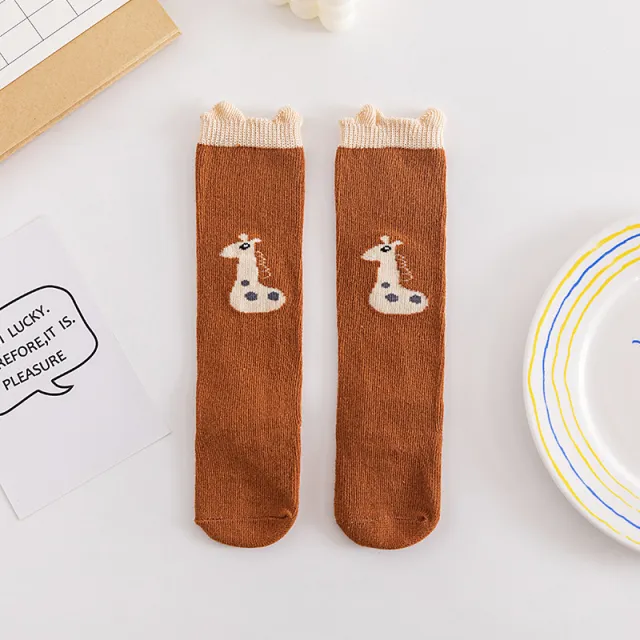Baby Animal Stereo Ears Glue Dispensing Non slip Stockings Giraffe Brick Red - Shop at LoveMi