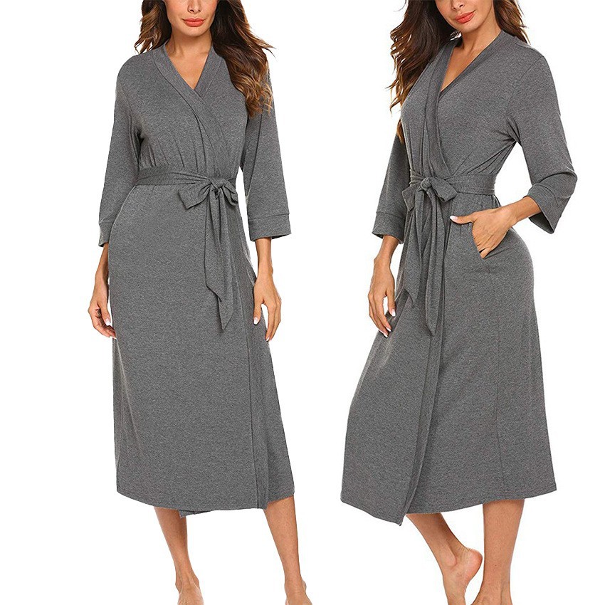 Women's European And American Style Nightgown Solid Color V-neck 2