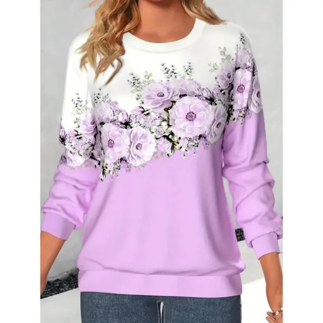 Women's Clothing Round Neck Long Sleeve Flower 3D Printed Pullover Sweatshirt Jy231028102 3Xl - Shop at LoveMi