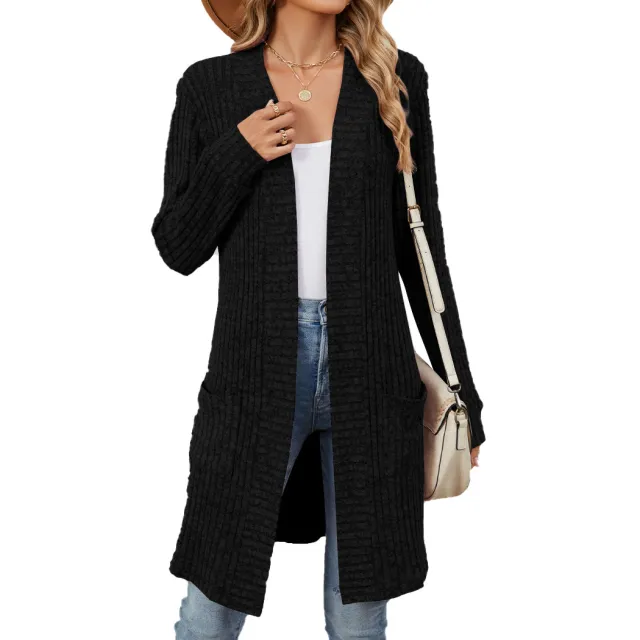 Women's Long Sleeve Loose Pockets Coat Black - Shop at LoveMi