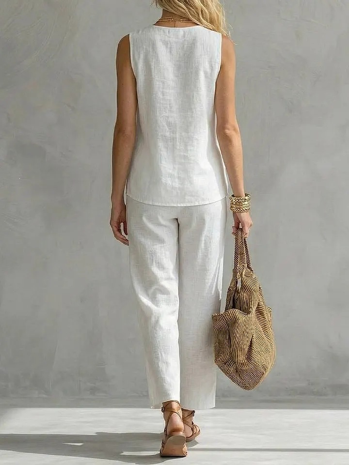 Women's Sleeveless V-Neck Top and Pants Set – side view detail