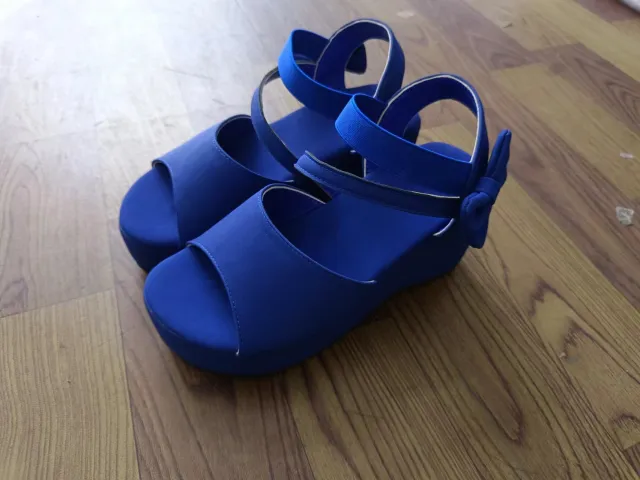 Plus Size Suede Wedge Peep Toe Sandals For Women Blue - Shop at LoveMi