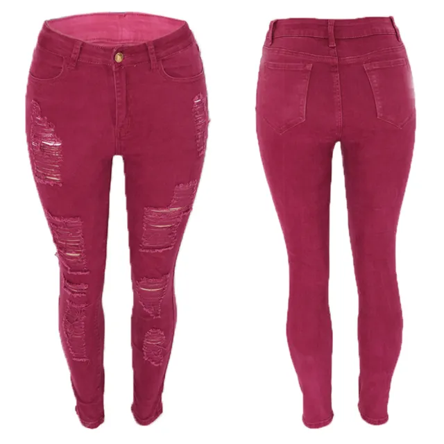 Women's Slim fit Multi color Knee Ripped Jeans Repair 153 Wine Red - Shop at LoveMi