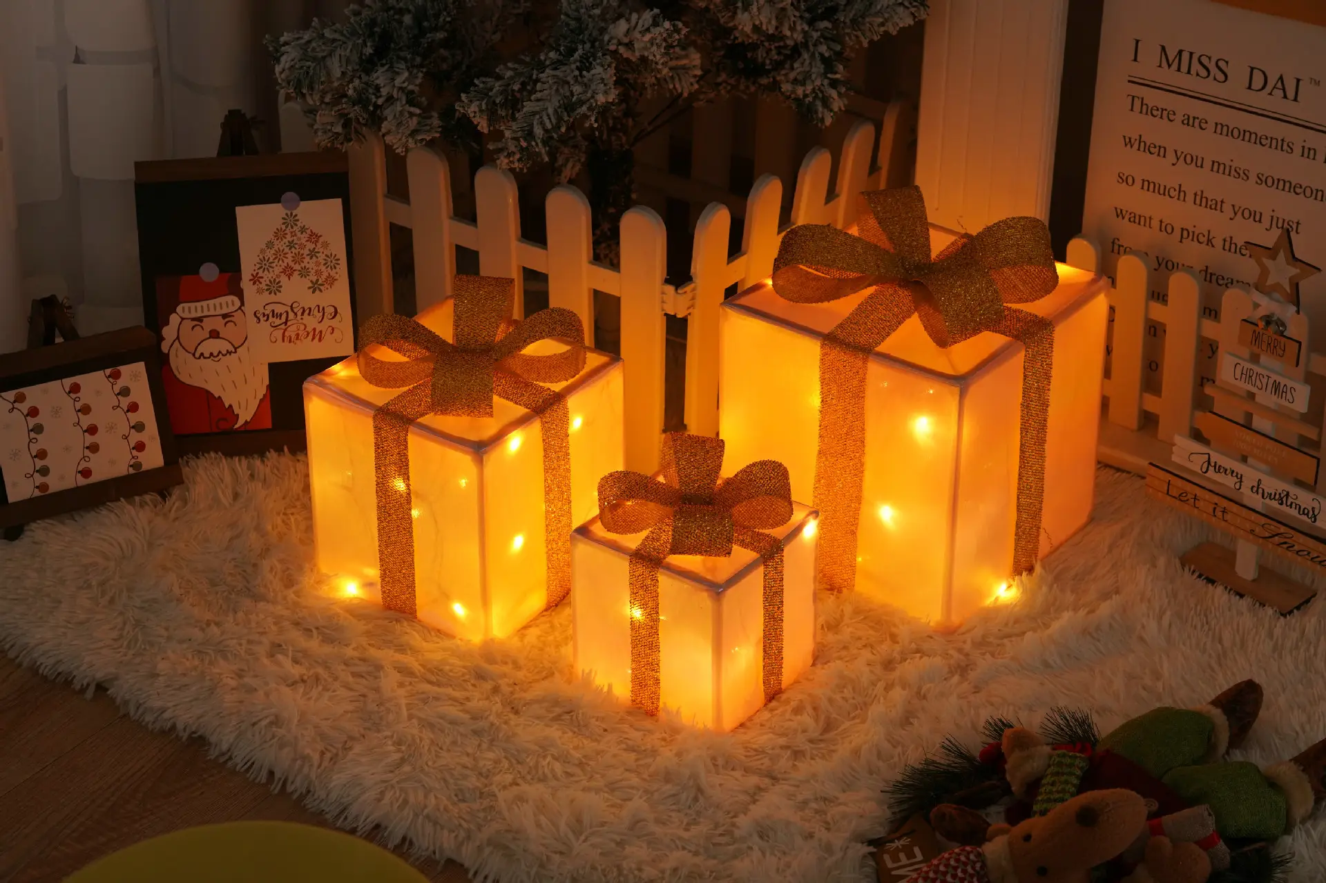 Remote Control Christmas Gift Box Lights Three-piece