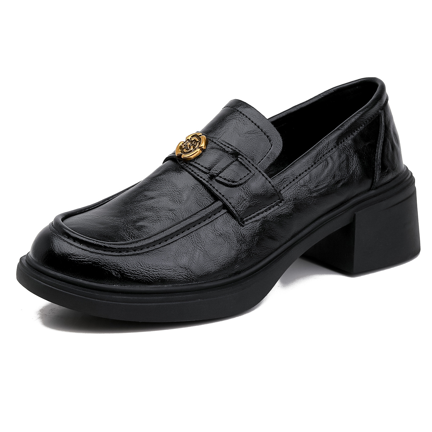 Leather Chunky-Heel Slip-On Shoes, picture 2 of 4