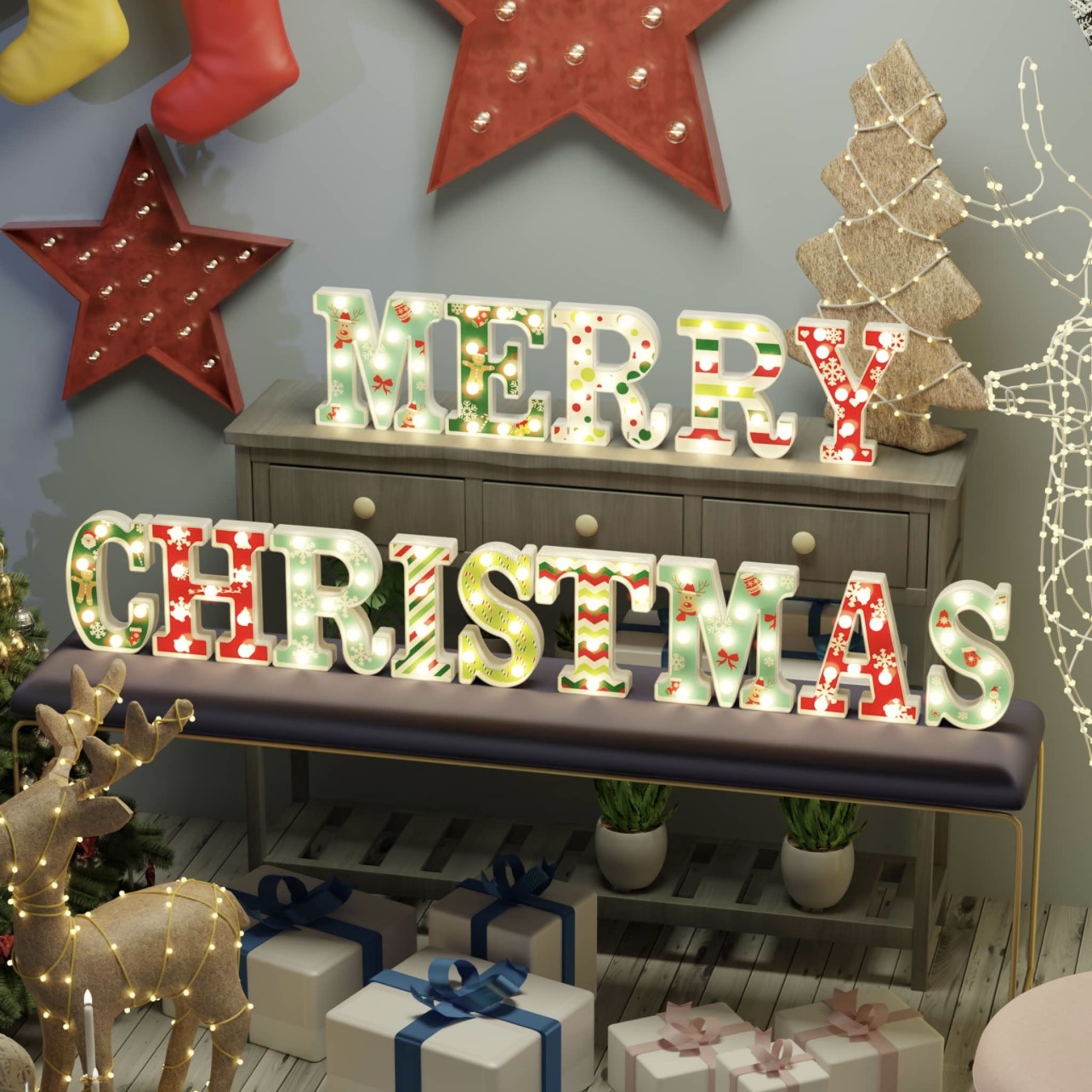 Title 8, Merry Christmas Letter Light JOY Decorative Let...