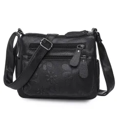 Large Capacity Soft Leather Fashion Shoulder Crossbody Bag - Black - View 1