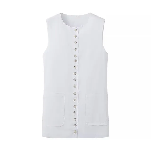 Versatile Buttons Design Round Neck Vest Top White - Shop at LoveMi