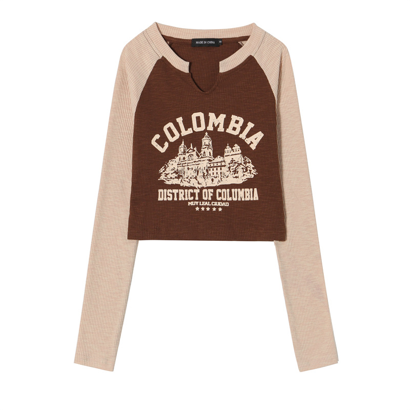 Color Matching Knitted Decoration Body Short Bottoming Shirt