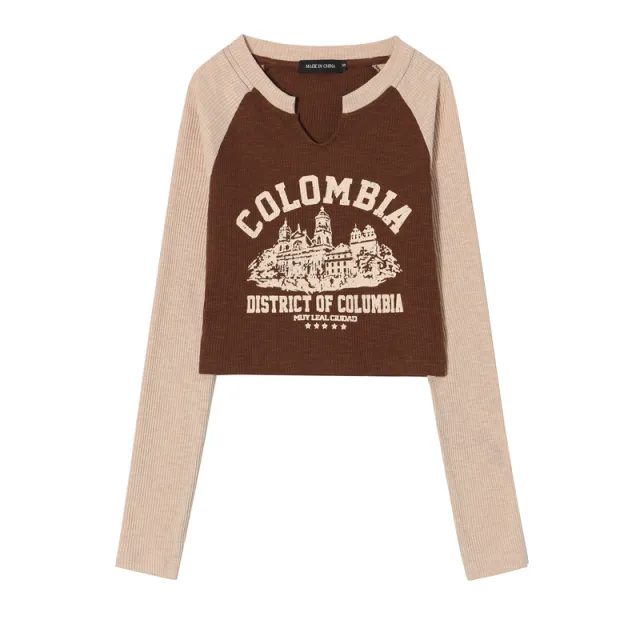 Color Matching Knitted Decoration Body Short Bottoming Shirt Brown - Shop at LoveMi