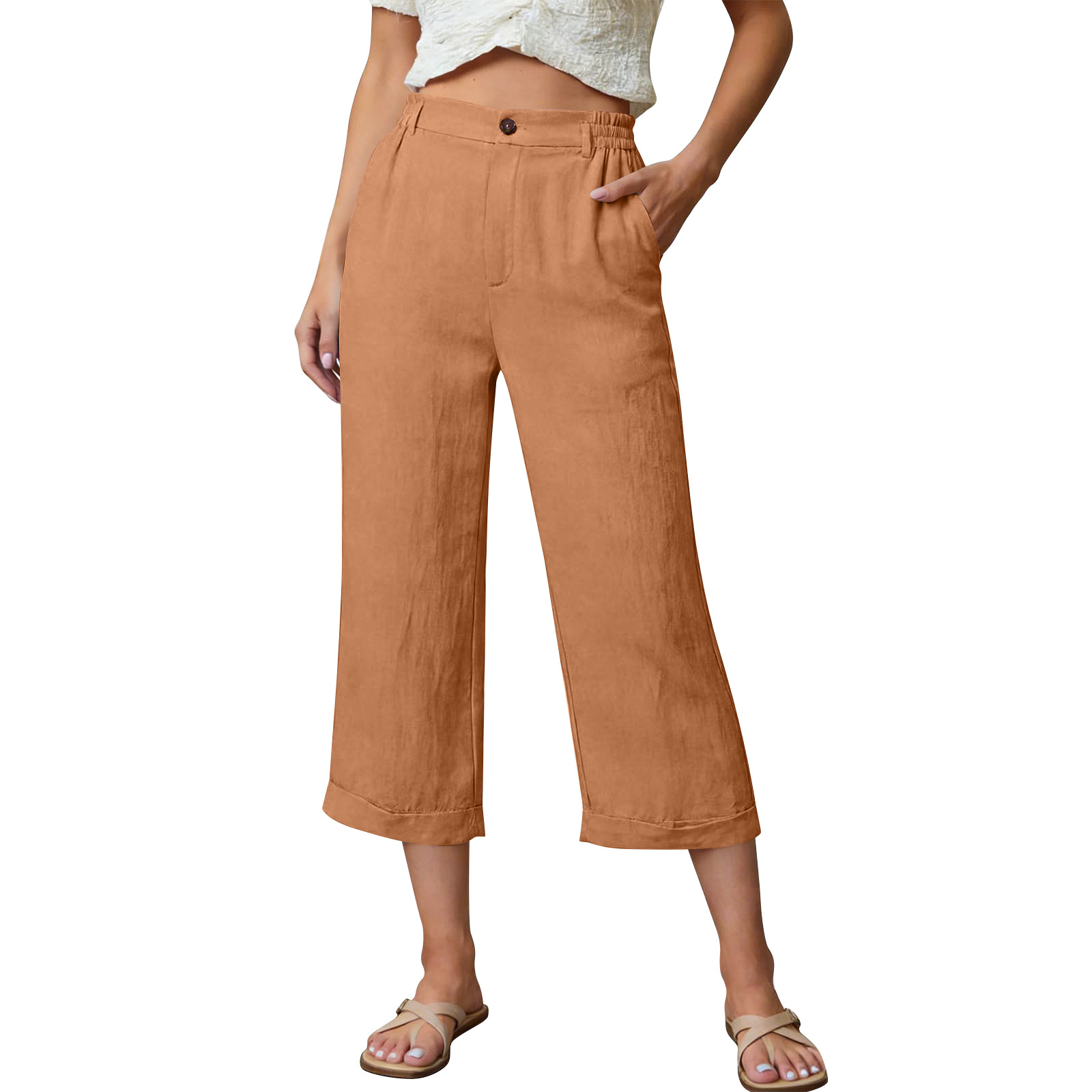 Pocketed Loose-fitting Breathable Summer Capri Pants For Home Wea - photo 4