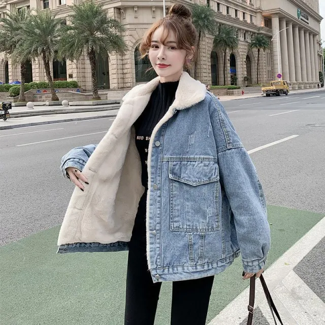 Loose Korean Casual All matching Work Clothes Cotton padded Jacket Blue - Shop at LoveMi