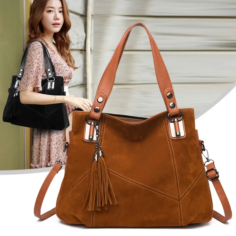 Womens Retro Tassel Zipper Suede Shoulder Crossbody Bag