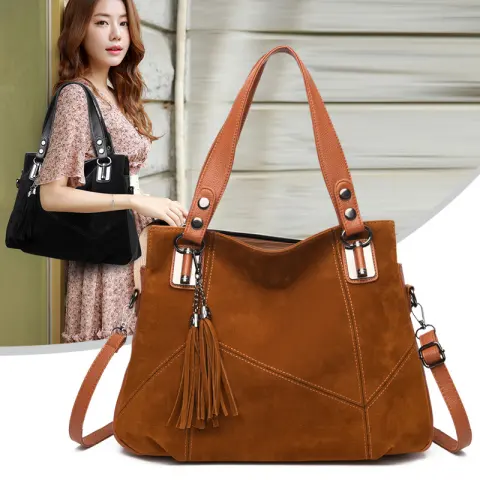 Womens Retro Tassel Zipper Suede Shoulder Crossbody Bag
